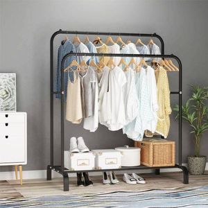 Portant à Vêtements, Double, 110X150X54 cm, pour Chambre, Robuste, en Métal, avec Support pour Chaussures, Cintres pour Chemises, Pantalons, Vestes Minces 