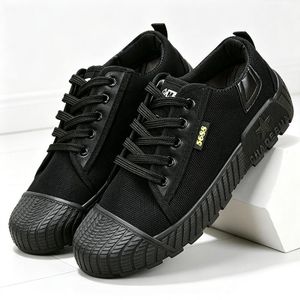 SHJO Chaussures en Toile Homme Toile Antidérapantes Résistantes à Lacets Pour Chantier Travail Quotidiennes Noir