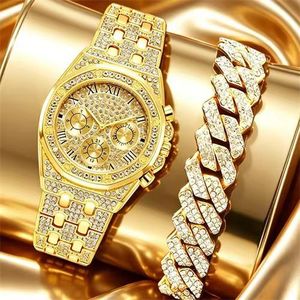 2ps luxe hommes et femmes Montre Bracelet tout cristal or Casual quartz Montre Bracelet hommes et femmes en acier inoxydable bracelet romain