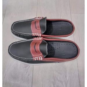Babouches Pour Homme En Cuir De Style Sebago  - Rouge-Noir