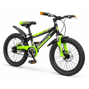 Vélo enfant VTT Taille 20 – 8 à 15 ans – Frein à disque – Suspension avant – Vert/Noir