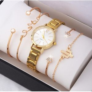 VEOUNDK Montre à quartz dorée femme assortie à 5 bracelets empilables, coffret bijoux sans boîte cadeau