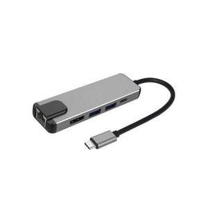 Station D'Accueil 5 Ports Type-C, Hdmi 4K/Rj45 100M, Usb 3.0 5 Gbit/S, Adaptateur Hub Usb-C 5 En 1 Pour Ordinateurs Portables Et Macbook