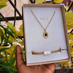 Bijoux chaîne homme pierre Doré 2en1 chaîne bracelet pendentif ensemble bijoux accessoire homme inox luxe mode stylé homme cadeau homme coffret cadeau anniversaire femme fête pères Saint Valentin Mariage amour cœur 