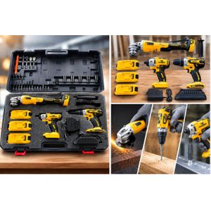 Ensemble d'outils électriques sans fil avec perceuse à percussion à batterie lithium et meuleuse d'angle