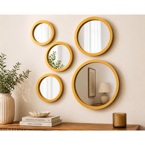 5PCS Miroirs Muraux Ronds Dorés – Décoration Moderne pour Salon, Chambre & Salle de Bain