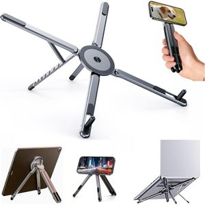 Support en aluminium pour ordinateur portable, tablette, support pliable, bâton à selfie, support magnétique pliable pour téléphone - Gris