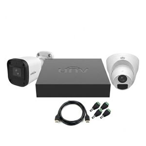 Uniview Kit Vidéosurveillance 2MP Mixte à Prix Mini – DVR 4CH + 2 Caméras Analogiques - Pack Complet Prêt-à-Brancher (HDMI + 4 Connecteurs Inclus, Sans Effort) - SANS CABLE ET SANS DISQUE DUR