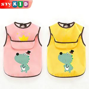 STY 2-4 ans Tablier 2 pièces sans manches bavoir ultra-mince léger imperméable Polyester mignon dessin animé multi-scène réutilisable