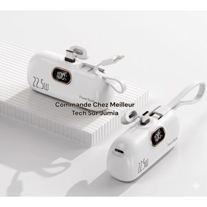CALUS Mini Power Bank 5000mAh FTX586 Blanc – 22.5W PD Charge Rapide – Type-C et Iphone - Écran Digital LED