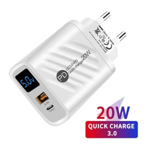 Chargeur Rapide 20W Avec Affichage LED Et Régulateur Intégré - Double Port USB Et Type-C QC 3.0