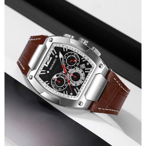 SKMEI Original 9357 Montre-Bracelet pour Hommes en Cuir Véritable Luxe Étanche 3ATM Montre d'Affaires en Acier Inoxydable