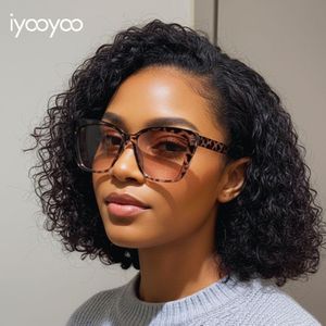 iyooyoo Lunettes de soleil surdimensionnées mode œil de chat pour femmes et hommes, monture imprimé léopard avec verres marron, protection UV400 unisexe