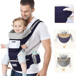 Kiddie Porte-bébé avec assise sur la hanche, position ergonomique en M, convient aux nouveau-nés et aux tout-petits, repose-tête et filet respirant, porte-bébé 6 en 1 ajustable et amovible (3-20 kg) pour maman et papa, bleu foncé