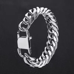 Stainless Steel Cuban Link Bracelet 14mm Width 8.3" Chain Wrist Bracelets For Men Women-Silver