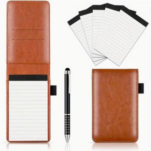 Carnet de notes compact avec stylo, 50 pages, mini carnet de voyage en similicuir pour l'école, le travail, les restaurants, indispensable pour la rentrée, marron
