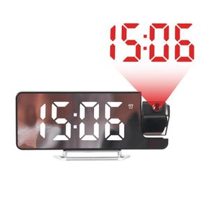 Réveil numérique LED avec projection de l'heure – Miroir électronique, température et fonction Snooze