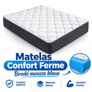 Matelas confort ferme Brodé mousse bleue – ferme renforcée sensation - 2 places EP 22 CM