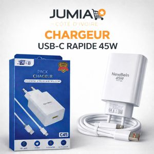 NewBeln Chargeur Rapide USB-C 45W 3A TypeC Câble Pour Samsung Xiaomi Tecno Infinix