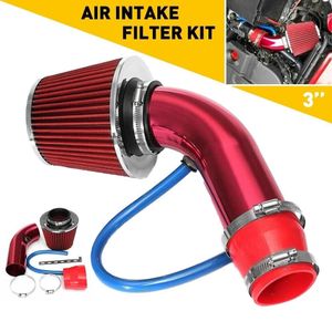 Kit d'admission d'air pour voiture, système de filtre d'admission d'air froid, conduit de 3 pouces de diamètre, avec tuyau basse pression et kit de collier de serrage (rouge).