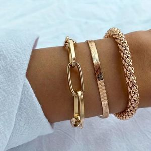 Genetic 3 pièces de bracelets en chaîne dorée pour femmes accessoires, ensemble de bracelets à chaîne en os de serpent multicouche