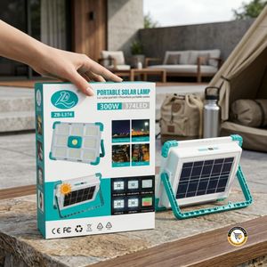 Lampe Solaire Rechargeable Portable 300W 374 LED ZB-L374 – Projecteur Étanche IP66 Pour Camping, Travaux, Éclairage de Secours et Marché