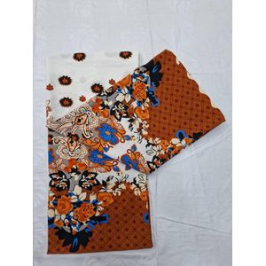 Mode Tissu crepe fleuri orange blanc pour femme 