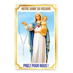Tableau Religieux Notre-Dame du Rosaire Format A4 - Image Sacrée Rigide Haute Définition avec Bordure Dorée pour Coin Prière & Maison - Blanc/Or