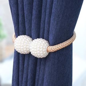 4 PCS Adornments Pearl Magnetic Buckle Curtain Strap