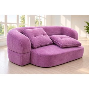 Canapé 2 Places Moderne Violet avec Coussins – Design Arrondi
