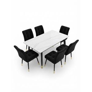  Ensemble de table à manger moderne en marbre de 6 places avec chaises de support arrière, facile à assembler