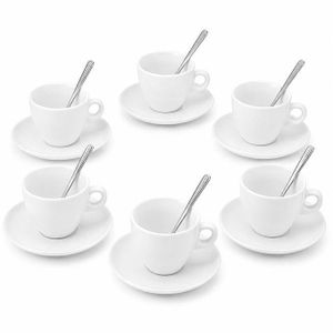 Service à Café Expresso – Lot de 6 Tasses en Porcelaine + Sous-Tasses + Petites Cuillères Offertes  HG