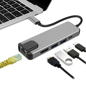 ub USB-C Multifonction Aluminium - Adaptateur HDMI 4K, Port Réseau Ethernet RJ45, 2 Ports USB 3.0 & Port Type-C PD