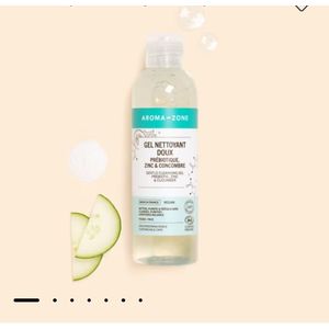 AROMA ZONE Gel nettoyant doux Prébiotique, Zinc & Concombreide 5%, Zinc & Acide Hyaluronique