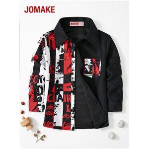 JOMAKE Chemise à manches longues pour garçons de 2 à 13 ans avec lettres rayées rouges et blanches
