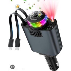 Starlight Chargeur de voiture rétractable avec aromathérapie, 5 en 1 à charge rapide de 66 W, adaptateur de chargeur de voiture USB C, accessoires de voiture compatibles avec iPhone et Android