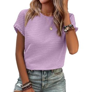 T-shirt femme texturé à col rond – haut décontracté à manches courtes, coupe ample