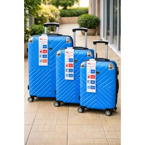 Ensemble de Trois (03) Valises à Roulettes – Pratique et Élégant, Bleu ( Motifs Multiples )