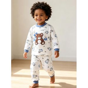 VEOUNDK Ensemble pyjama bébé 2 pièces en coton pur Classe A, haut manches longues imprimé ours cartoon et pantalon tenue de maison enfant