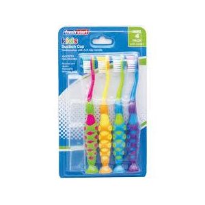4-Pack Of Kids Enfant  Enfant Brosse à Dents  (3-8 Ans) Extra Soft Easy Grip W/Base D'aspiration Et Couvertures Anti-poussière De Voyage
