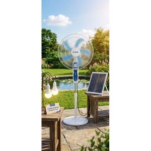 Ventilateur Solaire Rechargeable avec Panneau Solaire + 2 Ampoules LED – Énergie Propre et Éclairage Inclus