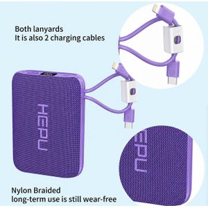 Hepu Power Bank 20000 mAh Haute Performance HP-235 Violet - 22.5W Ultra Rapide - Câbles Intégrés Type-C & iPhone - Universels 