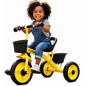 Tricycle Enfant 3 Roues avec Double Panier – Jaune & Noir – 0 à 3 Ans