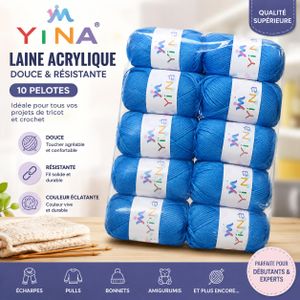 Lot de 10 Pelotes de Laine Acrylique Bleu pour Tricot et Crochet
