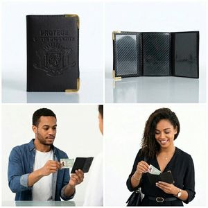 Protège-Carte d'identité, passeport.. en Cuir Noir – Porte-Document Rigide avec Coins Métalliques