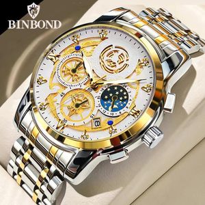 BINBOND 4010 Luxury Fashion Casual Quartz Men Watch Stainless Steel Strap Luxury Dial Luminous 30M Waterproof Business Men Wristwatch