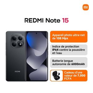 Xiaomi Redmi Note 15 - 6.77" AMOLED - 2SIM - 4G - 108Mpx - 8/256 Go - Noir - Garantie 12 Mois 
