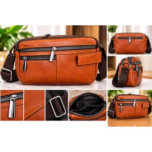 Sacoche Homme Bandoulière en Simili Cuir Marron – Multi-Poches – Sac Messenger