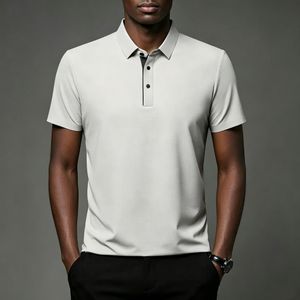 Polo Homme à Col en Tissu Glace Lisse et Tombant, Haut Uni Léger Respirant pour Style Professionnel et Décontracté