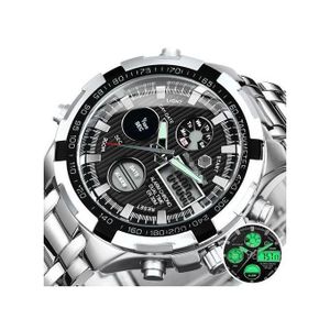 Quamer Montre Analogique Et Numérique Avec Chrono Integré – Argent/Blanc
